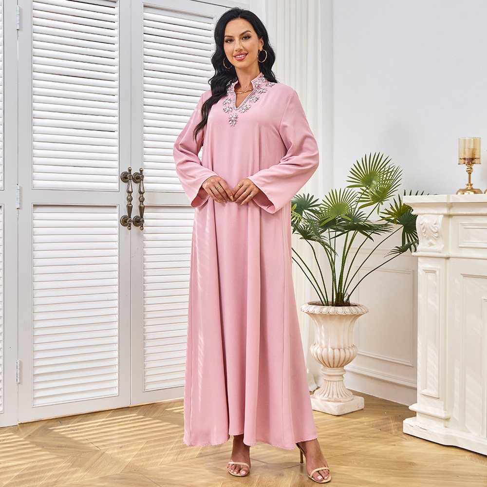 Street Fashion Dubai - Dubai Muslim Robe Long Dress Beaded
