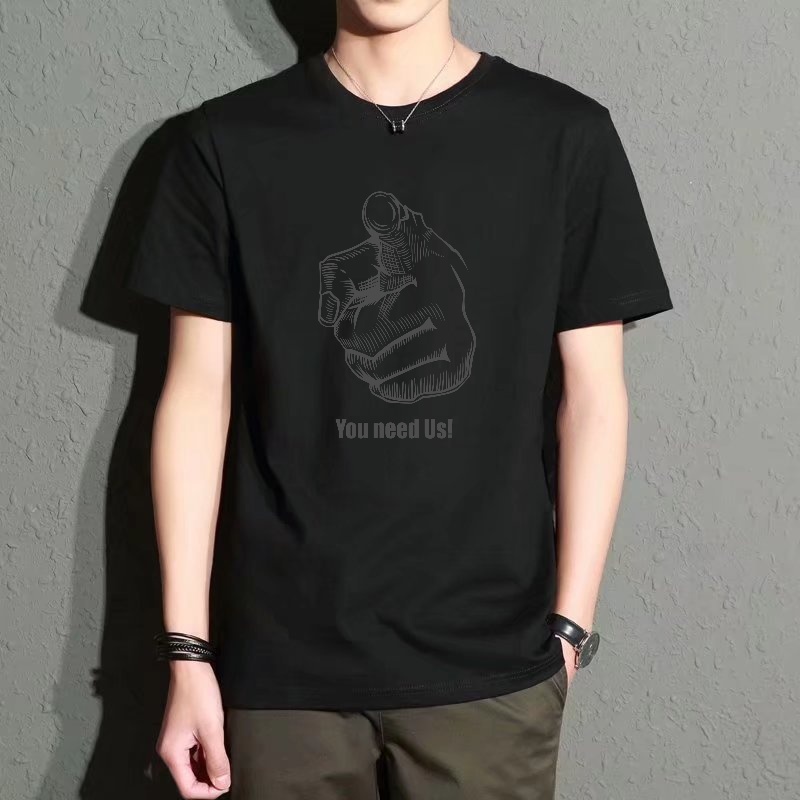 Street Fashion Essentials - Men's Black Round-Neck Short-Sleeved T-Shirt, Personalized