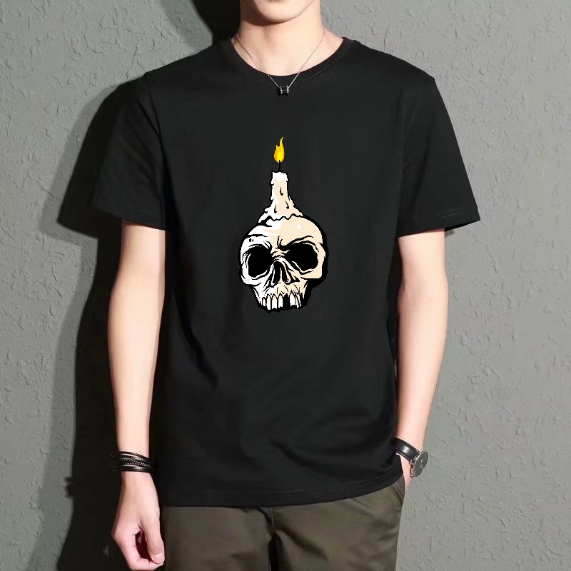 Street Fashion Essentials - Men's Black Round-Neck Short-Sleeved T-Shirt with