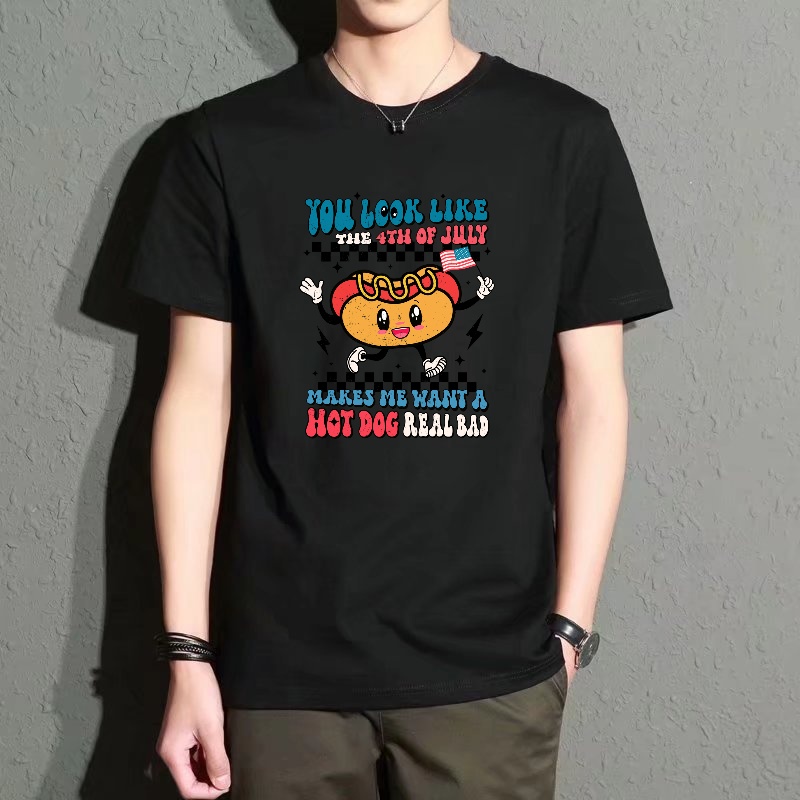 Street Fashion Essentials - Men's Black Round-Neck Short-Sleeved T-Shirt, Fun