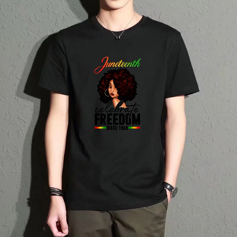 Street Fashion Essentials - Men's Black Round-Neck Short-Sleeved T-Shirt Juneteenth