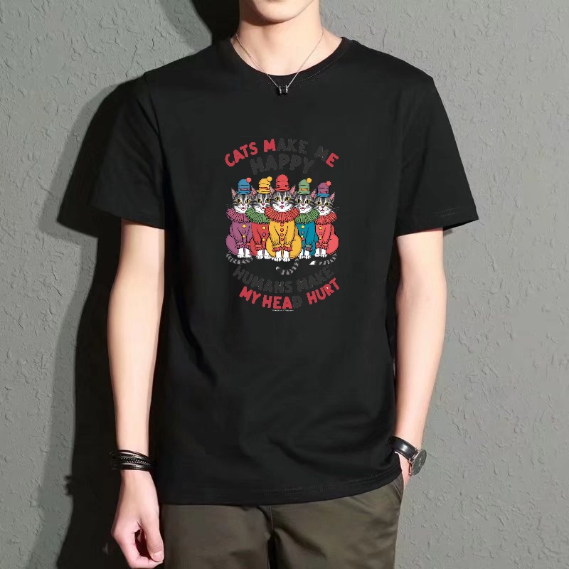 Street Fashion Essentials - Men's Black Round-Neck Short-Sleeved T-Shirt, Fun