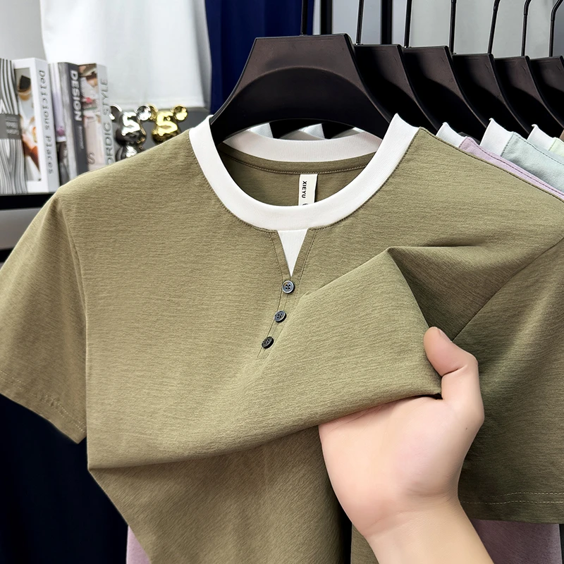 Street Summer Fashion - Mens Short Sleeve Henley Neck T