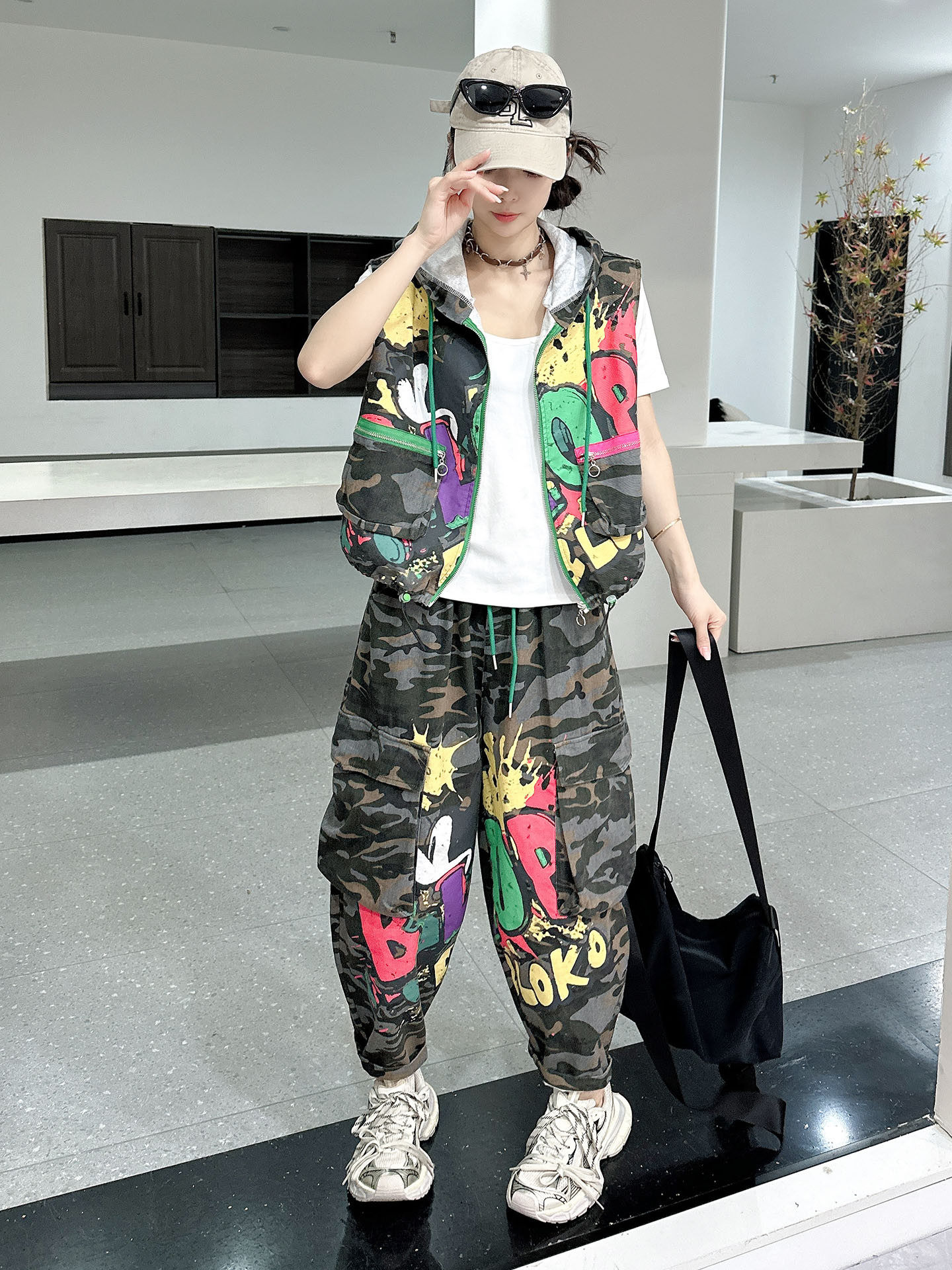 Camouflage Vest Two Piece Set  - مراجعة Street Fashion Baggy وسعره