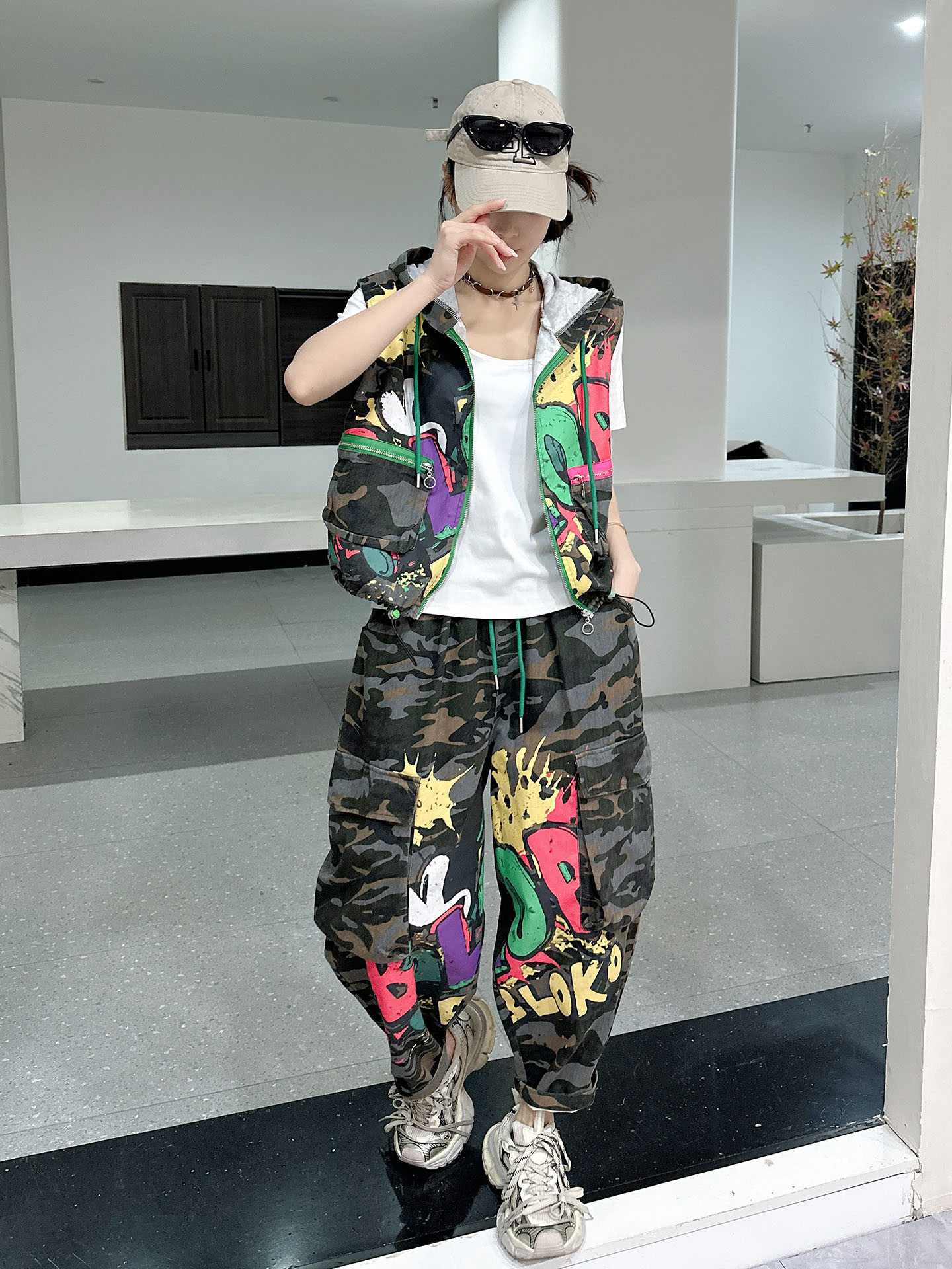 Camouflage Vest Two Piece Set  - مراجعة Street Fashion Baggy وسعره
