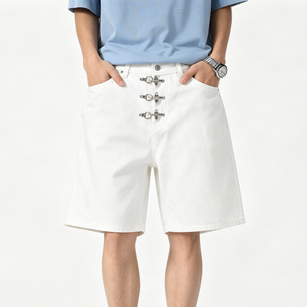 Metal Buckle Short Baggy Jeans - مراجعة Street Fashion Baggy وسعره