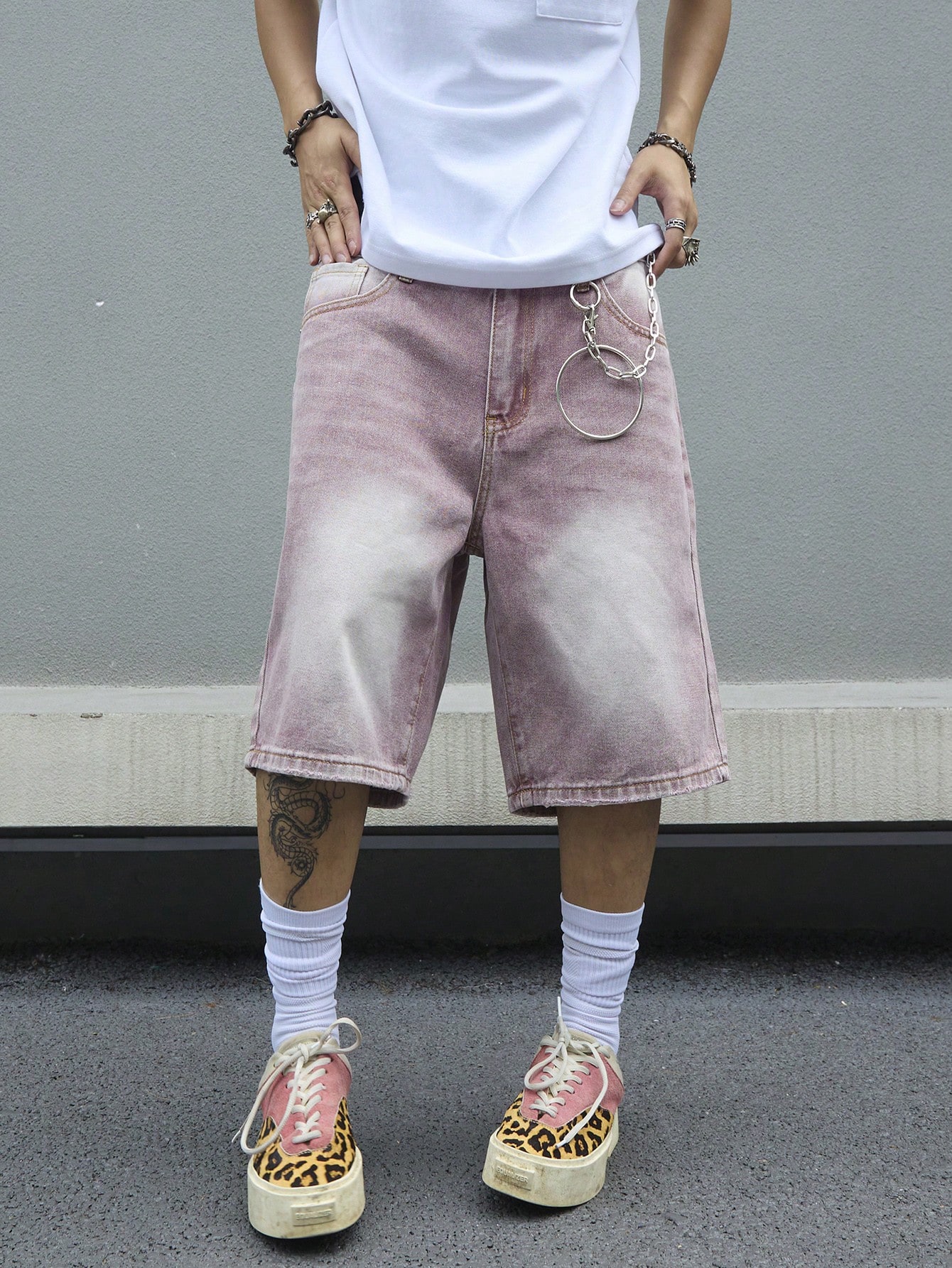 Men's Pink Gradient Denim Shor - مراجعة Street Fashion Baggy وسعره
