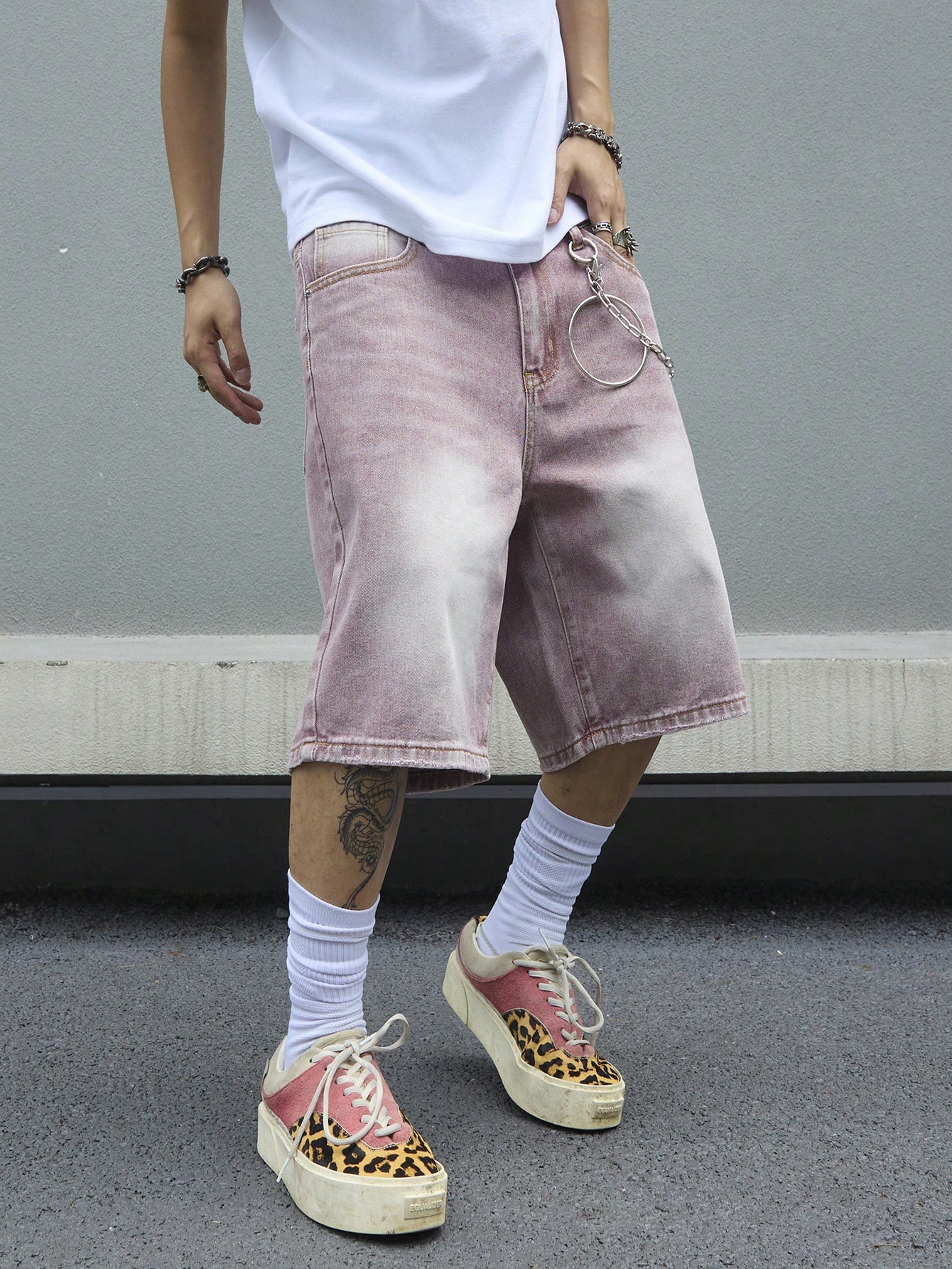 Men's Pink Gradient Denim Shor - مراجعة Street Fashion Baggy وسعره