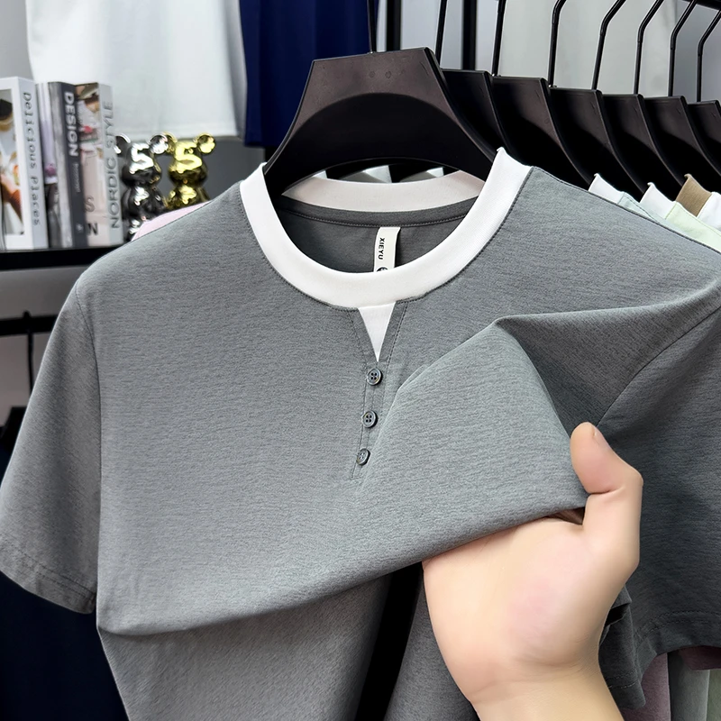 Mens Short Sleeve Henley Neck  - مراجعة Street Summer Fashion وسعره