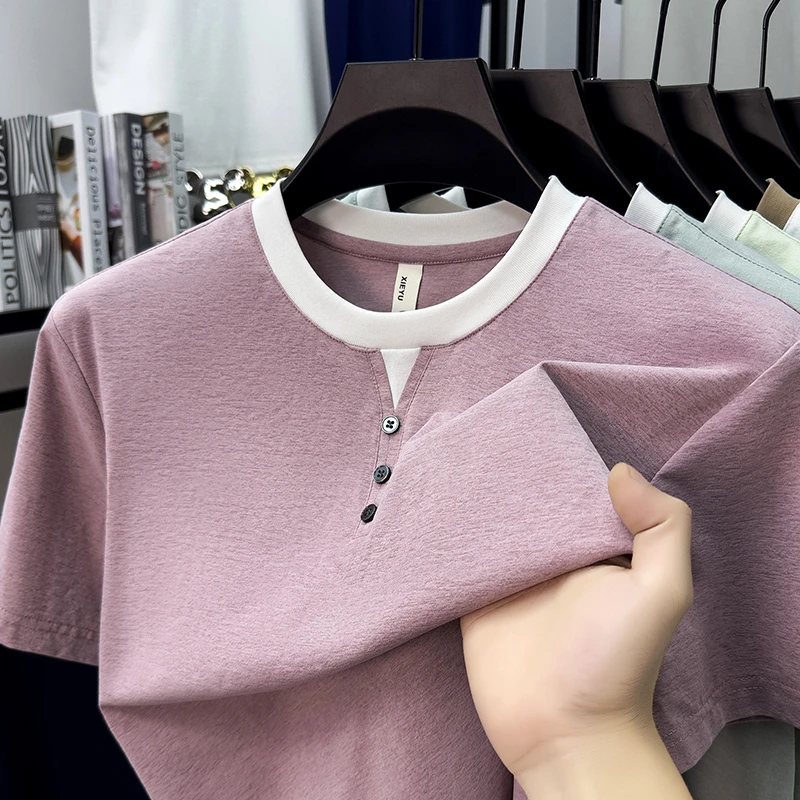 Mens Short Sleeve Henley Neck  - مراجعة Street Summer Fashion وسعره