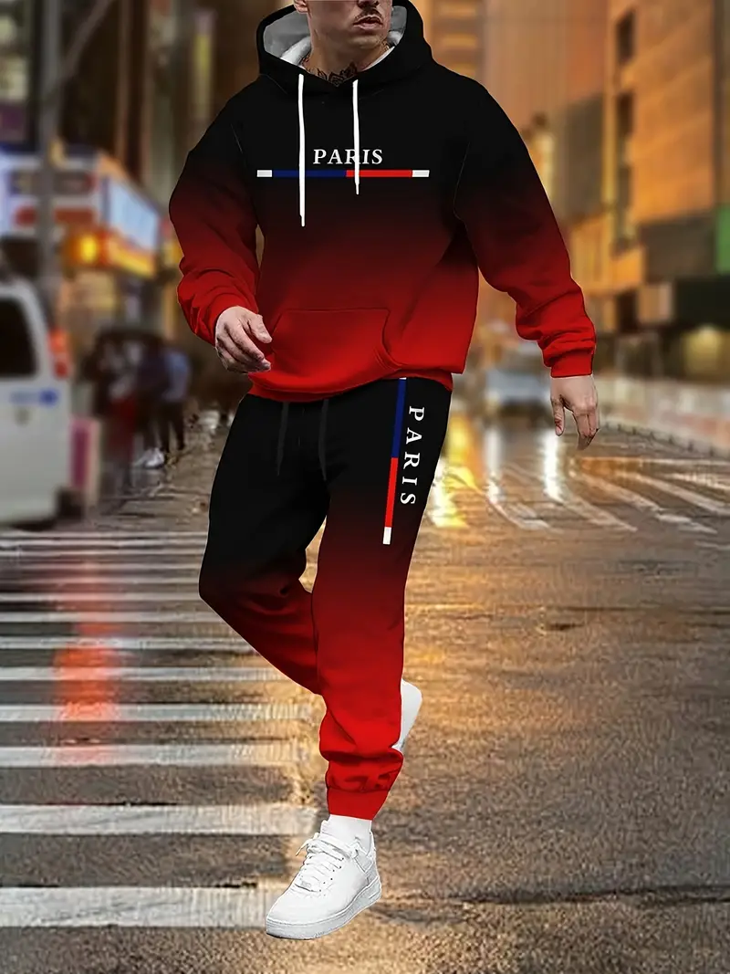 Gradient Color Paris Tracksuit - مراجعة Street Fashion Outfit For Men وسعره