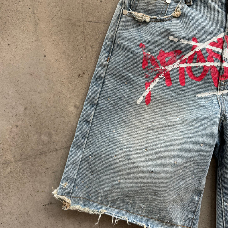Y2K Graffiti Jorts Rhinestone  - مراجعة Street Fashion Baggy وسعره