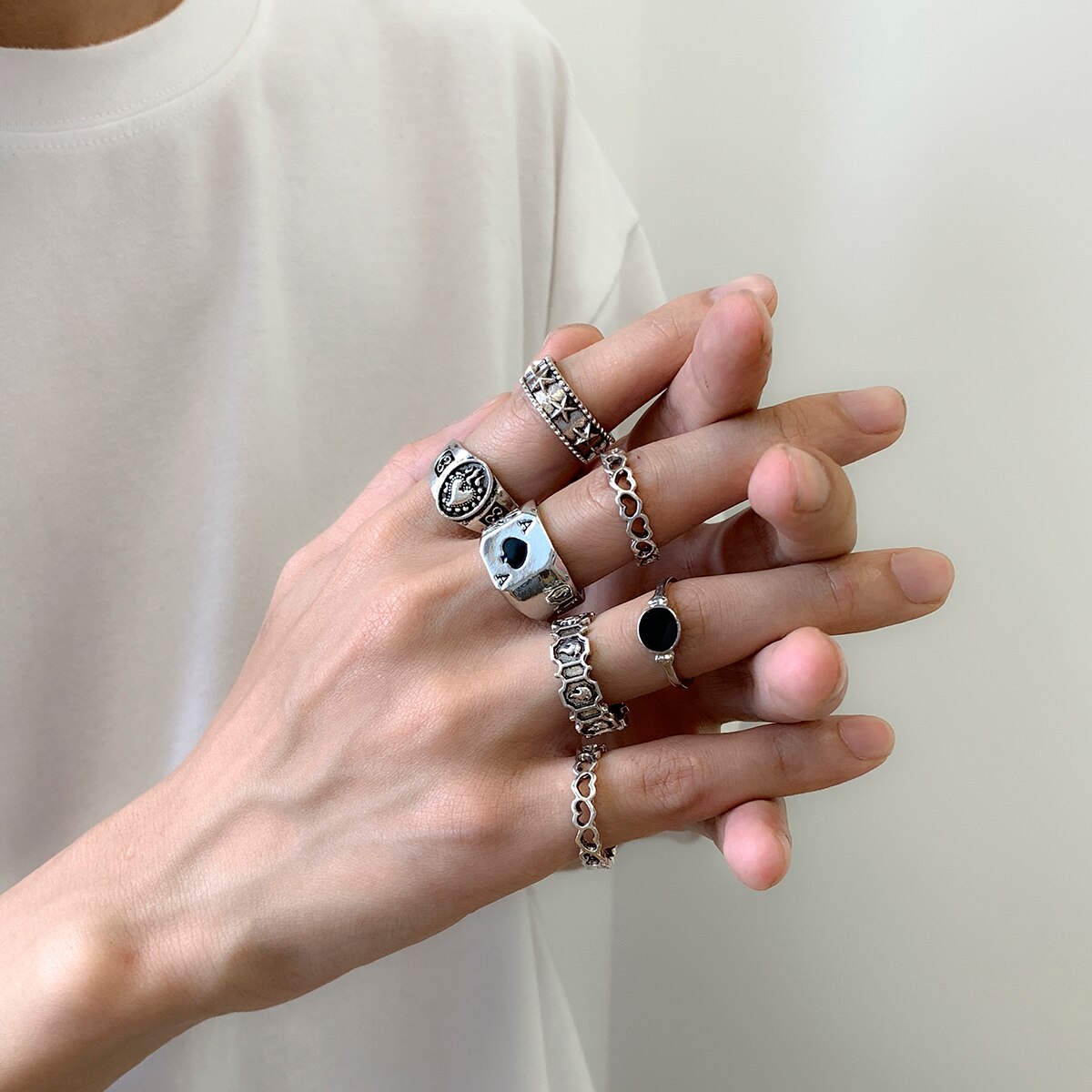 7Pcs/Set Goth Carved Heart Pok - مراجعة Street Fashion Mood وسعره