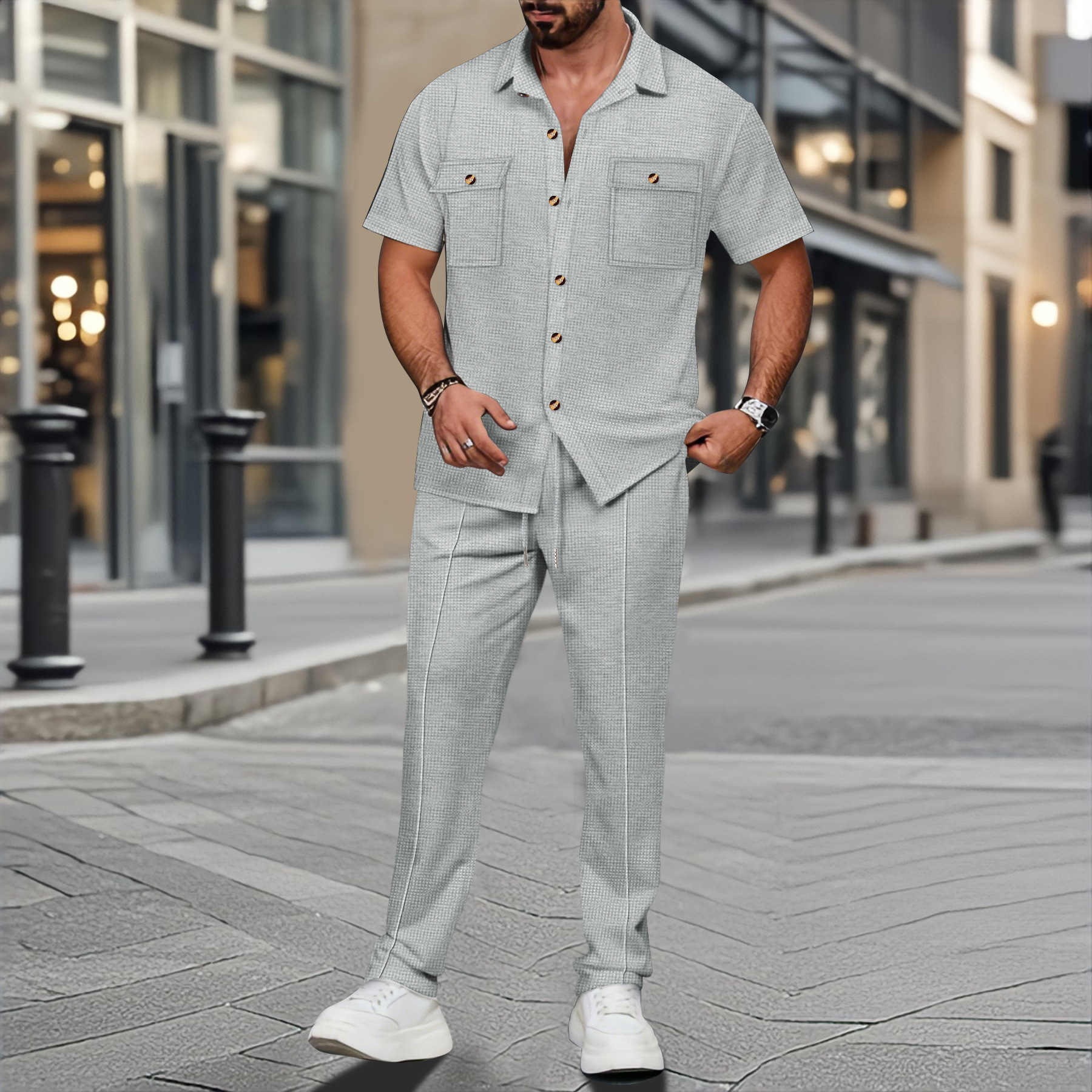Men Summer Solid Color Lapel B - مراجعة Street Summer Fashion وسعره