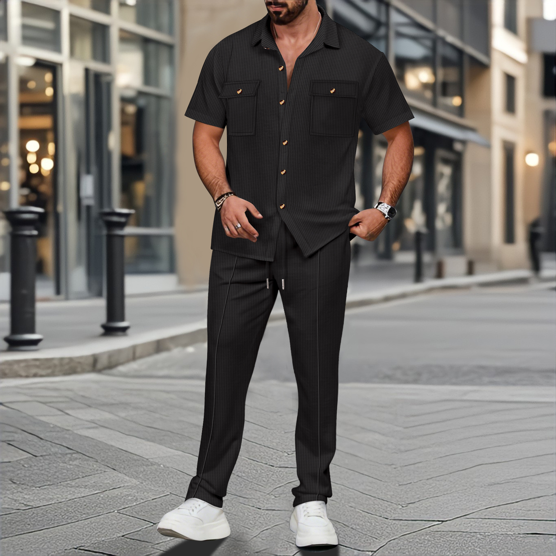 Men Summer Solid Color Lapel B - مراجعة Street Summer Fashion وسعره