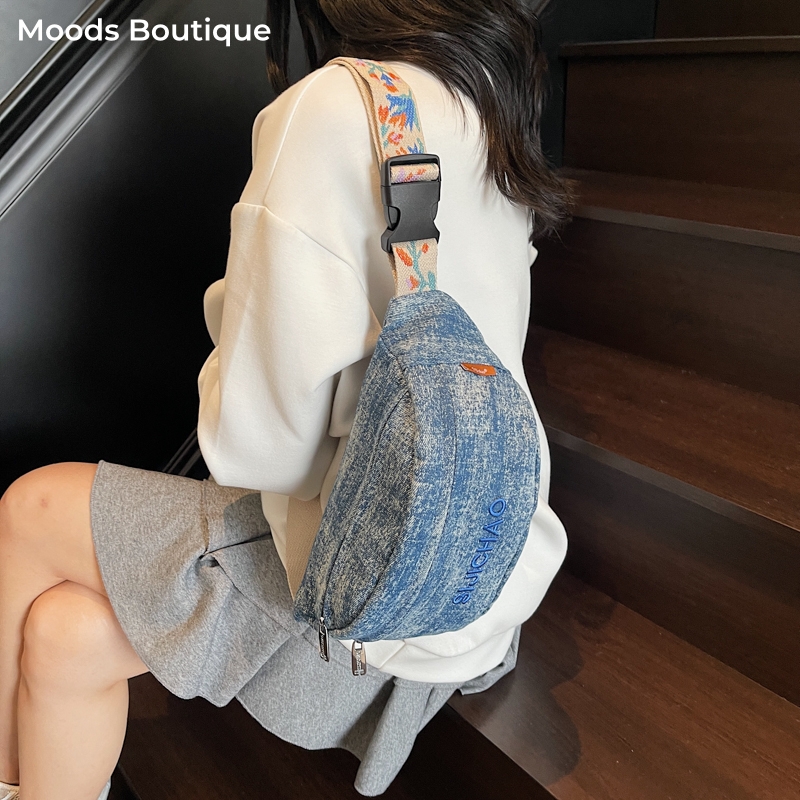 Denim Blue Chest Bags For Wome - مراجعة Street Fashion Mood وسعره